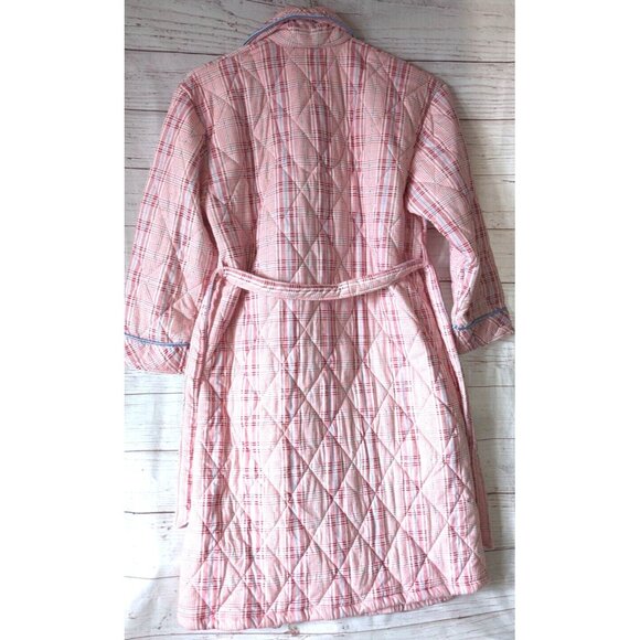 Club Pajamas Unisex Quilt Robe Housecoat Pink Plaid Contrast Trim Pocket Size XL - Picture 2 of 10